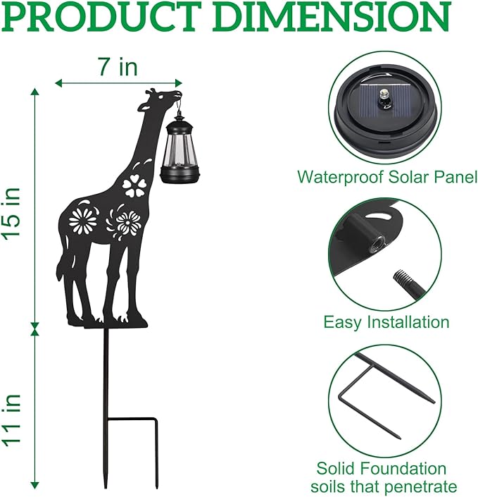2Pack Solar Outdoor Garden Lights Stakes Solar Metal Flower Giraffe Lawn Deco Statue Patio, Outdoor Decor, Garden Decorations, Lawn Ornaments