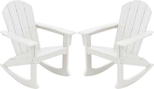 SERWALL Outdoor Adirondack Rocking Chairs Set of 2, All-Weather HDPE Adirondack Rocker Chair, Front Porch Rocker Chairs for Patio Lawn Porch Deck, White