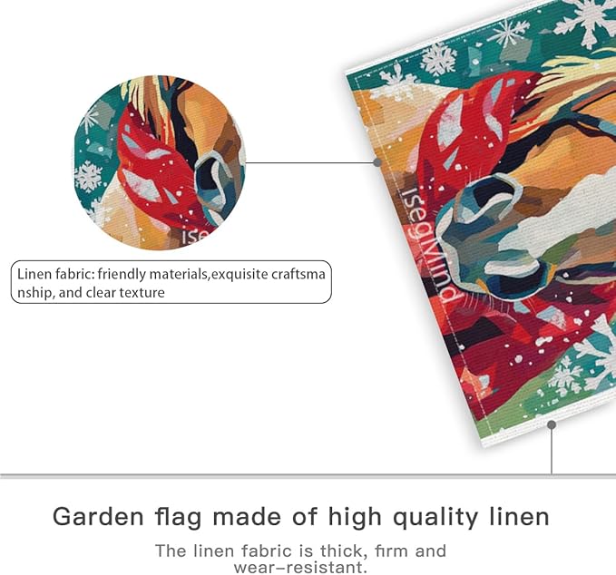 Horse with Red Scarf and Hat Snowflake Christmas Garden Flag, 28x40 Inch Double Sided Linen Holiday Red Winter Farmhouse Yard Outdoor Decoration (4321)