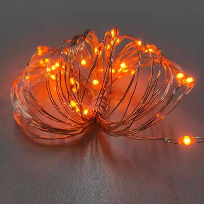 2 Pack Battery Operated Mini Indoor Led Fairy Lights with Timer for Halloween/Christmas Party Decorations,30LEDs,10 Ft Silver Wire(Orange/Amber Color)