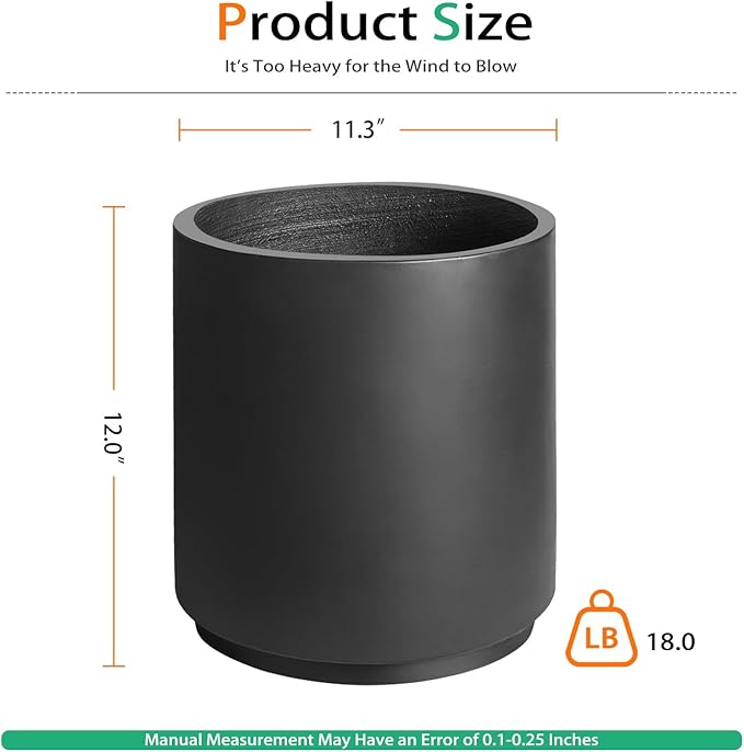 Heyzier Round Concrete Planter Outdoor Indoor, Large Cement Plant Pots for Flowers (Black, 12 inch)