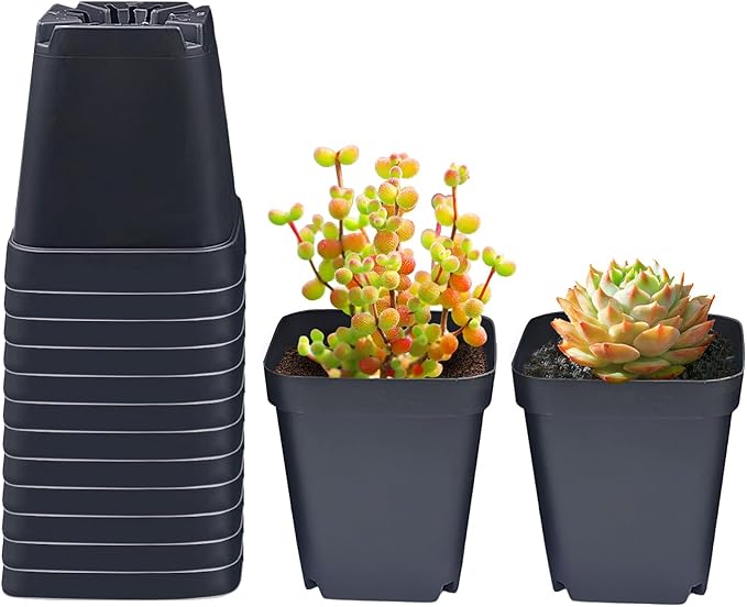 RooTrimmer Square Nursery Pots 3.54Inches 90 Pcs Seedling Flower Post Plastic Thick Seed Start Germination for Plant Propagation,Sturdy Suit for 1020 Trays(Black,3.54Inches,90Pcs)