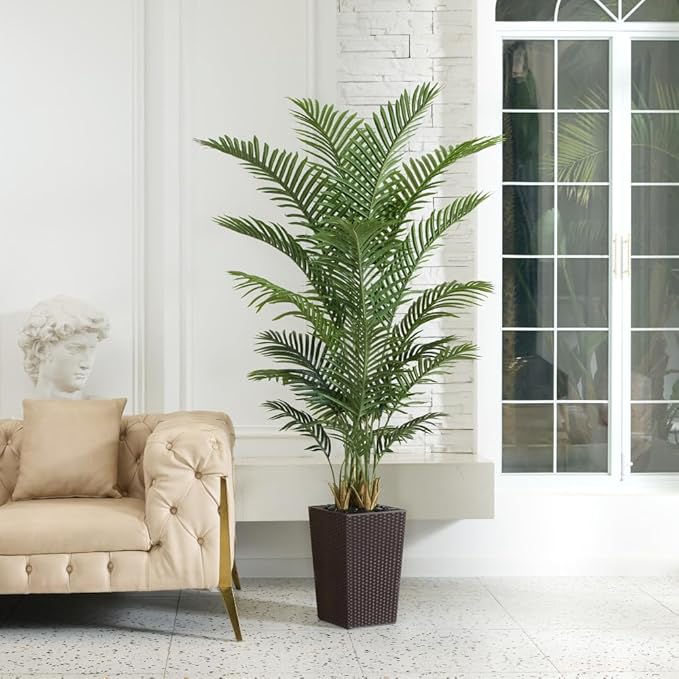 VeriNatural 6FT Artificial Palm Tree - Tall Fake Tree with Brown Taper Planter & Pebbles, UV Resistant for Indoor & Outdoor Decor - Large Potted Faux Plant for Living Room, Office, Home Decor,VN130