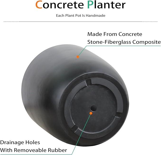 Heyzier Concrete Planter Outdoor Indoor, Large Cement Plant Pots for Trees Flowers (Black, 18 inch)