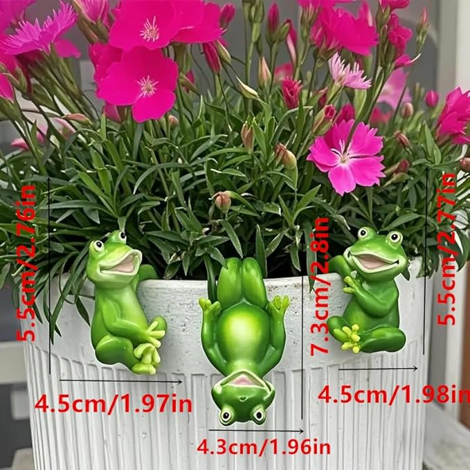 3 Pieces of Outdoor Courtyard Climbing Frog Statue Decoration, Outdoor Fairy Garden Resin Crafts, Flower Pot Landscape Frog, Miniature Landscape Pendant Accessories