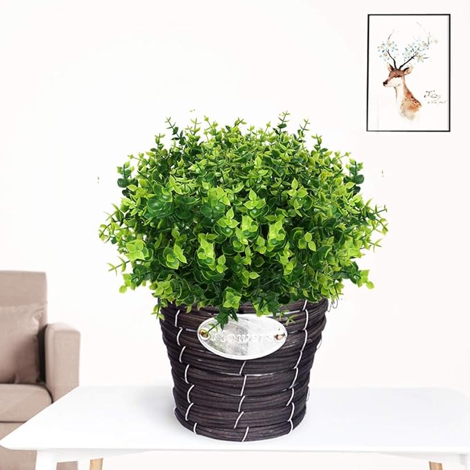 PASYOU Artificial Shrub, Fake Bush Simulation Eucalyptus Grass Greenery Leaves Plastic Plants Indoor Outdoor Outside Home Garden Office Bathroom Verandah Wedding Décor Decoration Planter Filler 8 Pcs