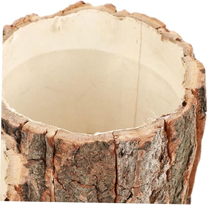 Housoutil Rustic Tree Stump Decor Planter 3.54X3.54X9.44In Wooden Barrel Flower Pot for Indoor Outdoor Garden Patio Lawn Farmhouse Planters