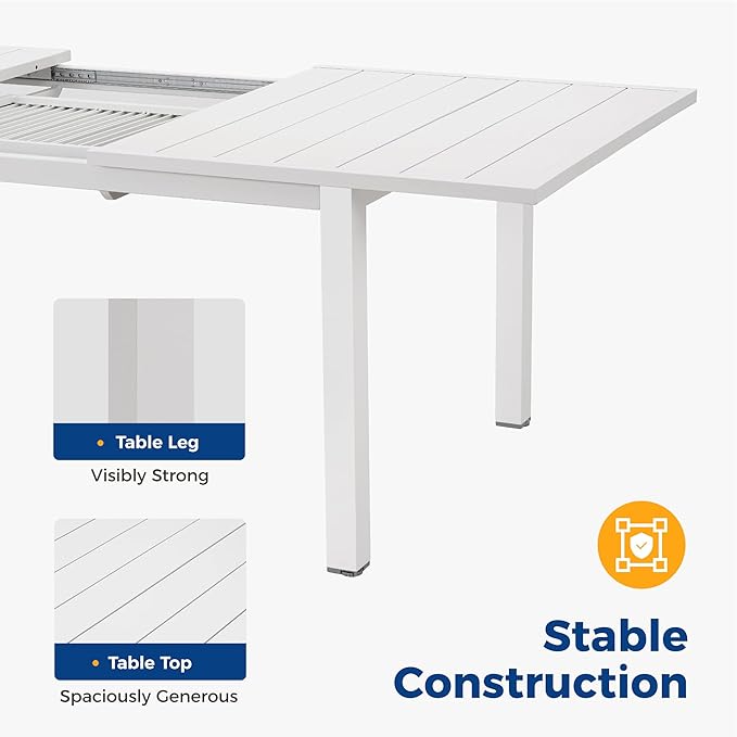 Wisteria Lane Aluminum Outdoor Dining Table, 68"-91.5" Adjustable Length Oversized Dining Table for 6-10 People, All-Weather Extendable Patio Dining Table with Adjustable Feet for Deck Balcony Garden