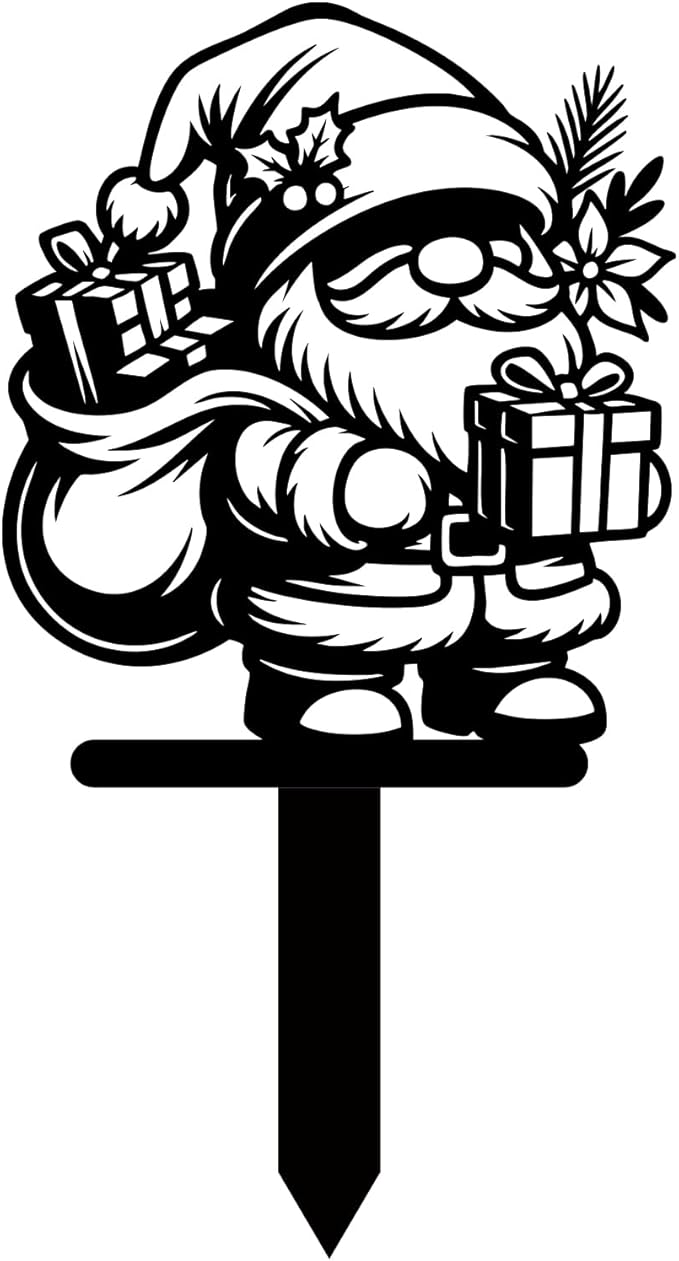 Magilab Personalized Iron Yard Stake - Christmas Cute Gnome Dwarves Decor, 8-Inch Black Metal Garden Sign for Outdoor (Style P)