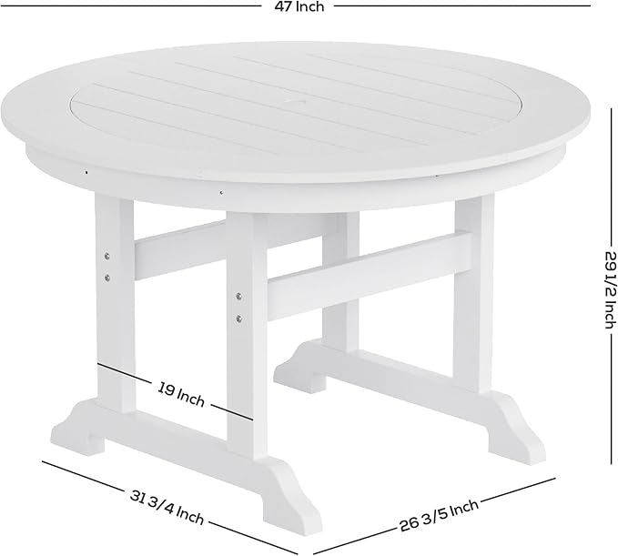 WestinTrends Malibu 5 Piece Adirondack Patio Dining Set, All Weather Poly Lumber Outdoor Table and Chairs Furniture Set, 47" Trestle Round Dining Table and 4 Adirondack Dining Chair, Gray