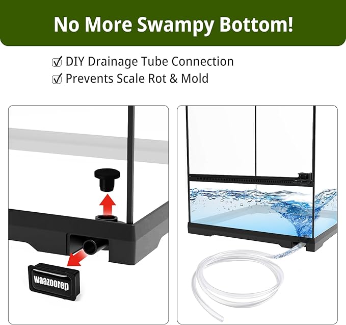 waazoorep 11 Gallon Tall Reptile Glass Tank 12"x12"x18" with Drainage Hole - Pre-Assembled Vertical Reptile Cage Enclosure for Arboreal Geckos,Chameleon,Lizard,Tree Frog and Snake
