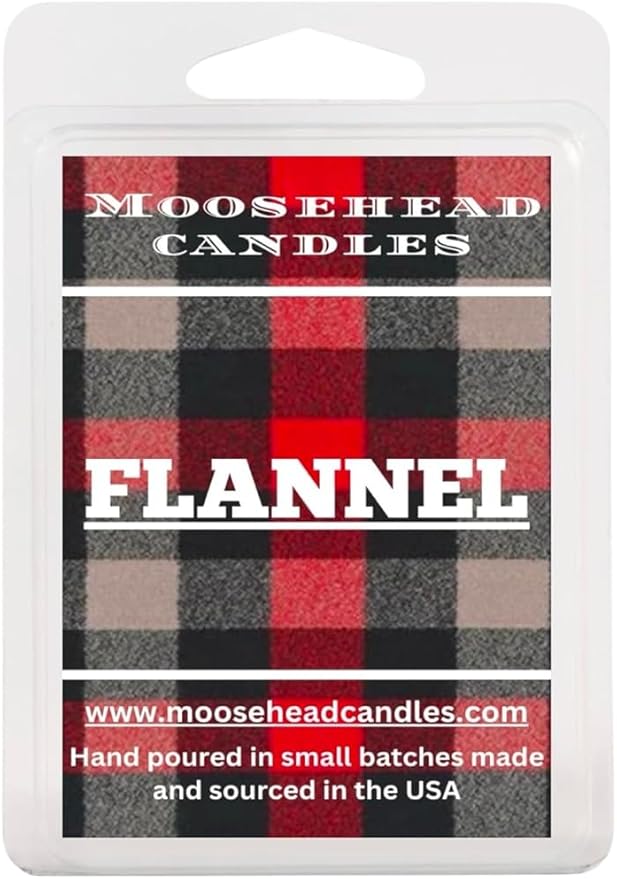 Moosehead candles Flannel Wax Melts – 4 Pack Soy Wax Melts for Warmers | Cozy Blend of Bergamot, Mahogany & Soft Musk | Long Lasting, Handmade, Pet Safe | Fall & Winter Home Fragrance