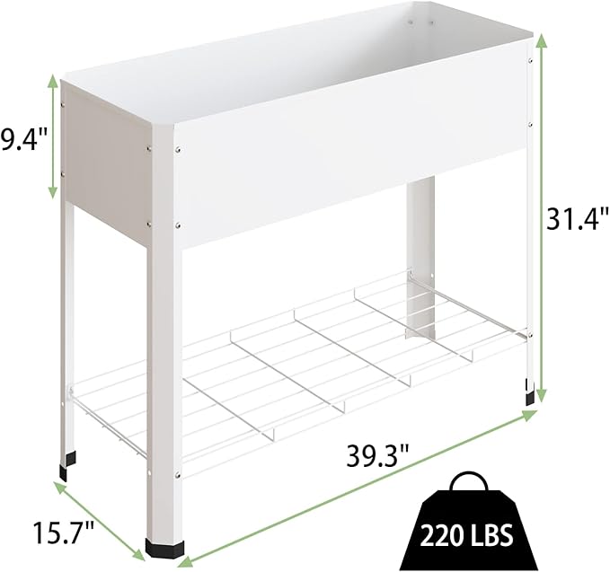 Raised Garden Bed with Detachable Legs Elevated Metal Planter Box for Growing Fresh Herbs Vegetables Flowers Succulents&Other Plants for Outdoor Backyard Patio Deck Balcony White L