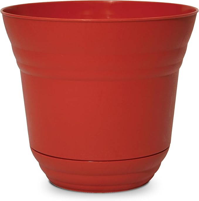 Headwind Traverse Planters – 12" 2 Pack Plastic Plant Pot in Brick Red - Indoor & Outdoor Pots for Plants with Drainage - Decorative Plant Pot, Flower Pots Outdoor for Garden by Robert Allen