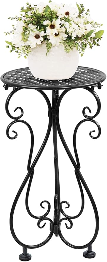 NAKUPE Metal Plant Stand, Heavy Duty Flower Pot Stand 17" Tall, Single Planter Holder for Indoor, Outdoor, Garden, Patio, Porch, Balcony, Home Decor, Black(1 Pack)