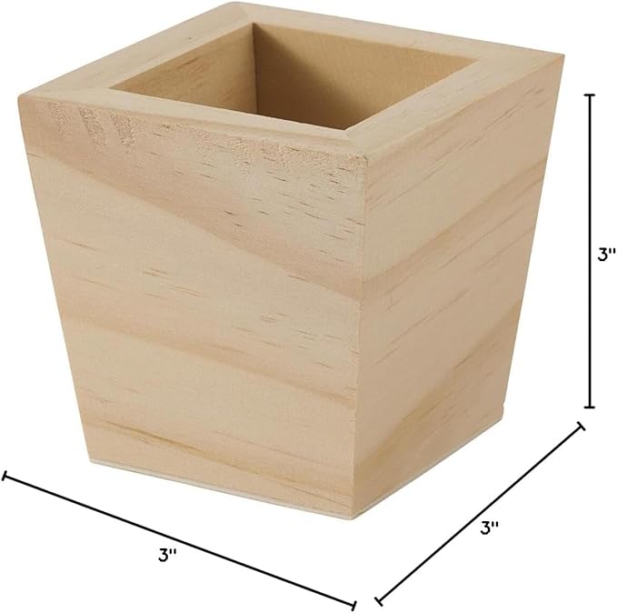 Plaid Unfinished Wood Square Planter, 3" x 3" x 3" Wooden Surface Perfect for DIY Arts and Crafts Projects, 63517