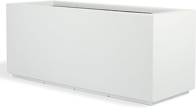 PolyStone Milan Tall Modern Outdoor/Indoor Rectangular Trough Planter, 46" L X 17" W X 19" H, Lightweight, Heavy Duty, Weather Resistant, Polymer Finish, Commercial and Residential (White)