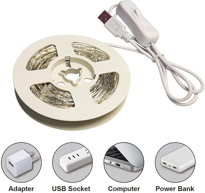 RUICHEN Silver Wire 66 Ft 200 LED USB Fairy String Lights with On/Off Switch (Pink)