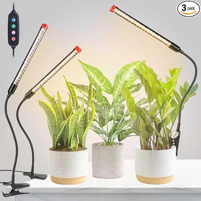 GroCruiser 3-Pack Small Clip Grow Lights for Indoor Plants, Bonsai, Succulent, Cactus, Seed Starting with Timer, 9 Watt Power Home Plug, Enough High-Intensity Like Sun, Best Gift for Plants Lover