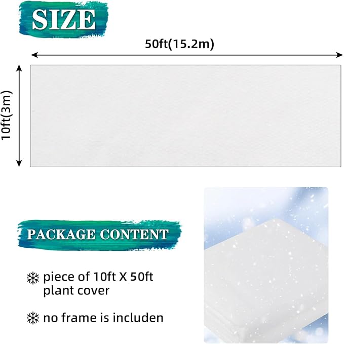 Dyemair Plant Covers Freeze Protection, 10Ft x 50Ft Frost Cloth Floating Row Covers, 1.1oz/yd² Frost Cover Plants Blanket for Winter, Garden Fabric Plant Cover for Vegetables, Pest, Sun Protection