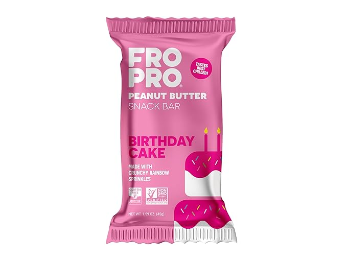 FROPRO Plant Protein Snack Bars - Plant Based Protein Bars, All-Natural, Gluten, Dairy, & Soy Free, High Protein Bars with Low Calories | Birthday Cake, 12 Pack