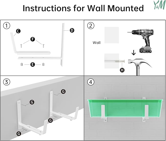 Y&M 4 PCS Adjustable Window Box Brackets for Planter Box, Heavy Duty Wall Mounted Hooks Hangers for Flower Baskets Holder Durable