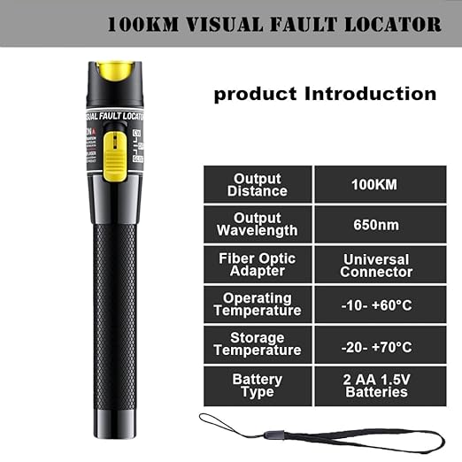 Visual Fault Locator,100-120KM Fiber Optic Cable Tester Meter, VFL Red Light Pen Light Source Testers(Black)