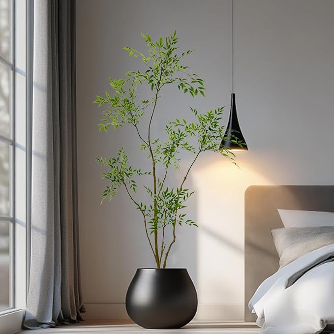 Artificial Nandina Domestica Tree, 6 ft Tall Indoor Plant, Potted Faux Greenery with Natural Stems