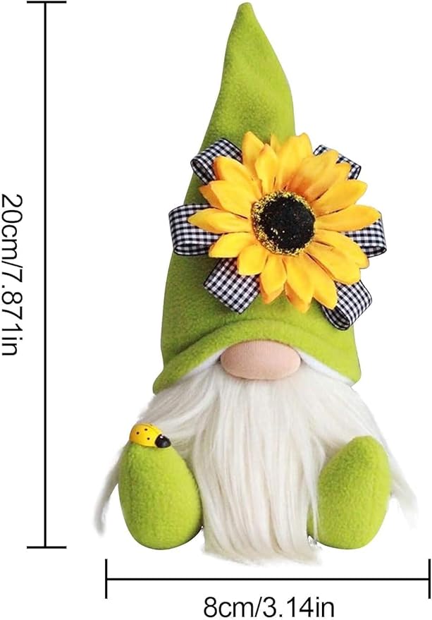 Gnome Plush Decorations for Home, Spring Summer Sunflower Gnome Decor, Handmade Faceless Plush Doll, Easter Gnomes Ornaments for Home Office Festival Decor (Black+Green)