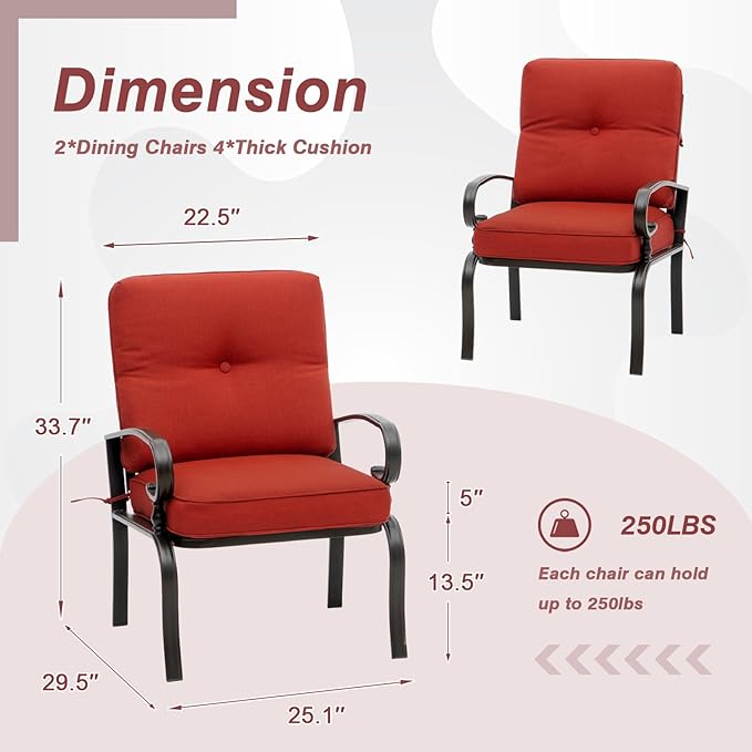 2 Piece Outdoor Furniture Patio Bistro Chairs Metal Dining Furniture Set, All-Weather Garden Seating Chair (Red)