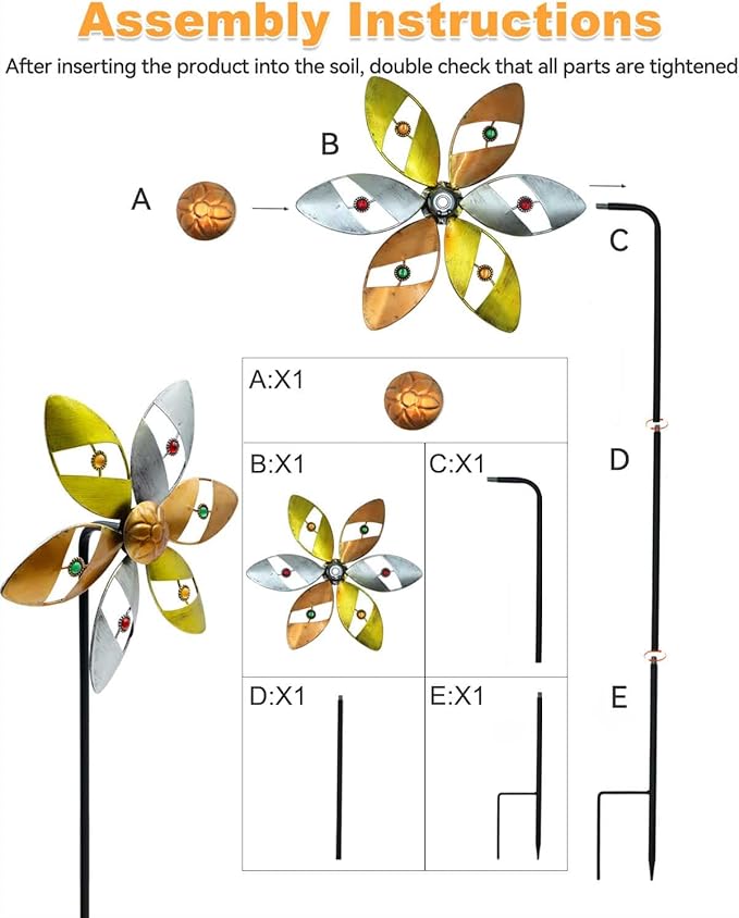 Gronhof Wind Spinners Outdoor Metal, 37" Tall × 10" Diameter Pinwheels for Yard and Garden Decor, Kinetic Wind Sculpture