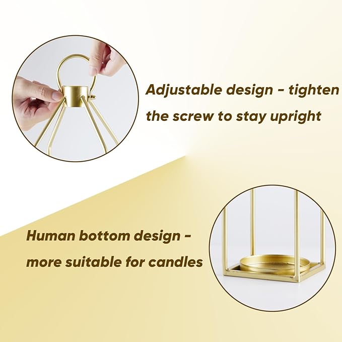 Homemory Modern Farmhouse Lantern Decor with Waterproof Flameless Candle & Remote Timer, 2PCS Gold Metal Candle Lantern Decorative for Outdoor Indoor Home Living Room Patio Porch Table (Gold)