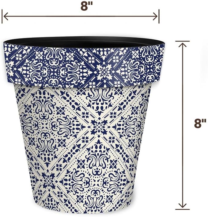 Briarwood Lane Navy and Tan Damask Small Planter