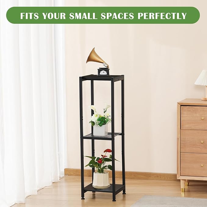 Dipion Extra Tall Plant Stand Indoor,40 Inch Plant Stands,3 Tier Metal Plant Stand with Heavy Duty Wood and Metal Mesh Shelf,Black