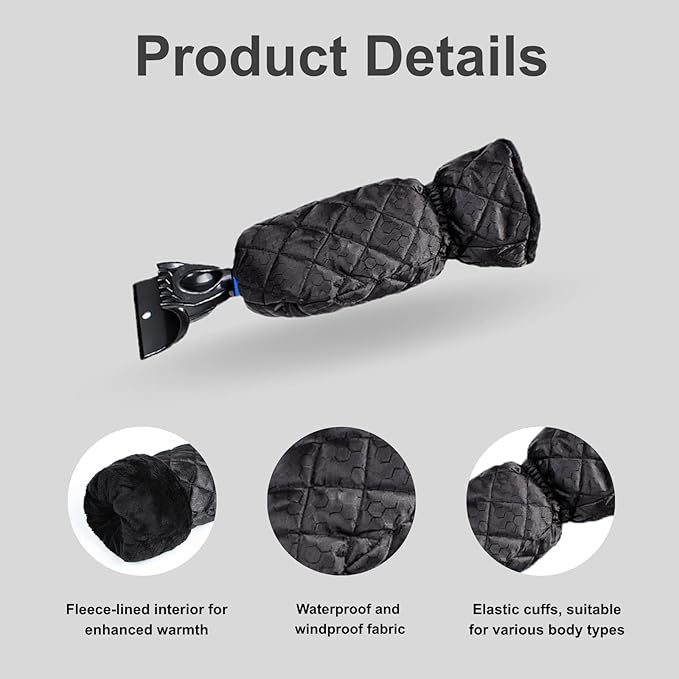 Ice Scraper with Glove - Waterproof Ice Scrapers Snow Removal Tool for Car Windshield, SUV, Truck - Comfortable Mitt Glove for Quick Ice & Snow Removal (Red)