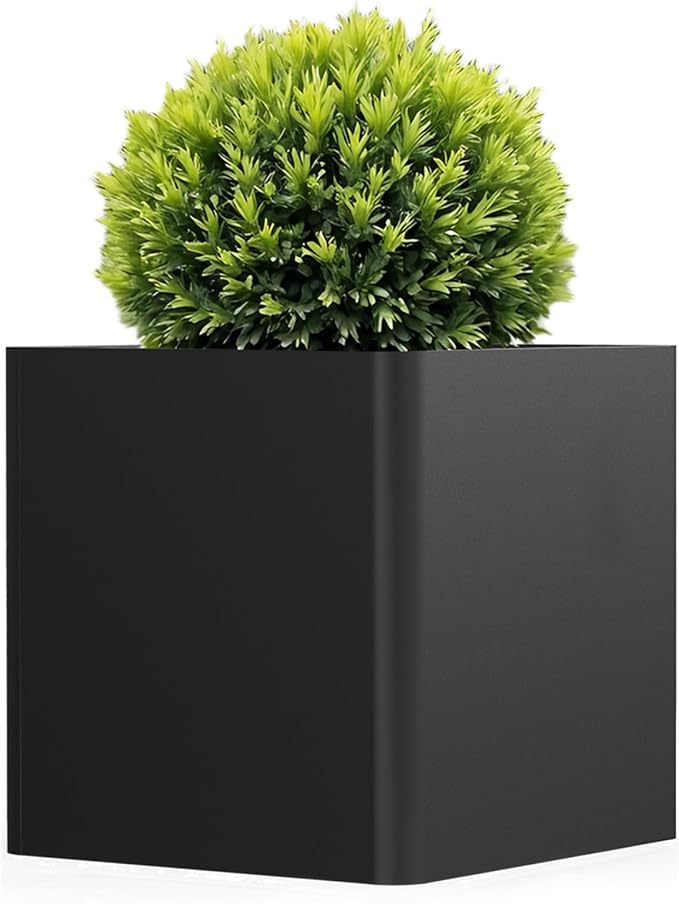 BHCORTEN Large Metal Square Planter 24" L x 24" W x 24" H, Heavy Duty Black Large Outdoor Planters with Drainage Hole for Porch/Patio/Garden