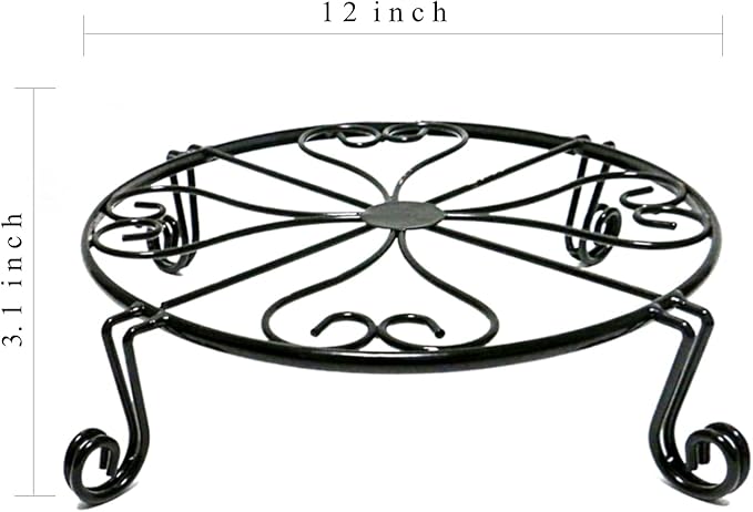 NSYOOMH 1 pack 10"-12" Metal Plant Stand Outdoor, for Flower Pot Heavy Duty Potted Holder Round Wrought Rustproof Iron Planter Stand, plant Stands Indoor Clearance and Outdoor patio - 12 Inches Black