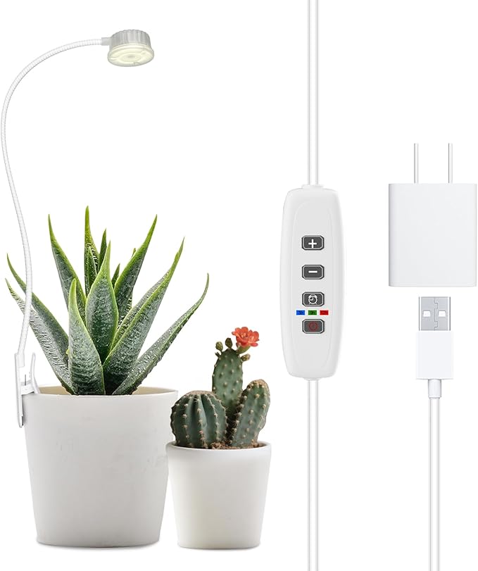 YKoliron Grow Lights for Indoor Plants, Clip on Full Spectrum Plant Light, Plant Grow Lights Indoor with Adjustable Gooseneck and 10-Level Dimming, 3/9/12H Timer for Office Home (1 Pack)