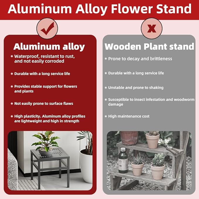DHYGOTFUR Plant Stand - Indoor/Outdoor Extra-Sturdy Aluminum Plant Stand – Ideal for Patios, Gardens, Living Room Decoration (Black)