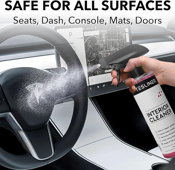 Tesla Seat Cleaner & Stain Remover - Interior Cleaner for Black & White Vegan Leather, Interior Cleaning Products for Seats, Dash, Console | Tesla Accessories for Model Y, Model 3, S, X, Cybertruck