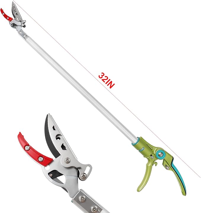 GARTOL Cut & Hold Long Reach Pole Pruner, 32 Inch Lightweight Tree Trimmer Long handle Pruner, Cuts up to 1/2 Inch, One-Hand Use Garden Pruning Shears for Branches Trimming, Fruit Picking