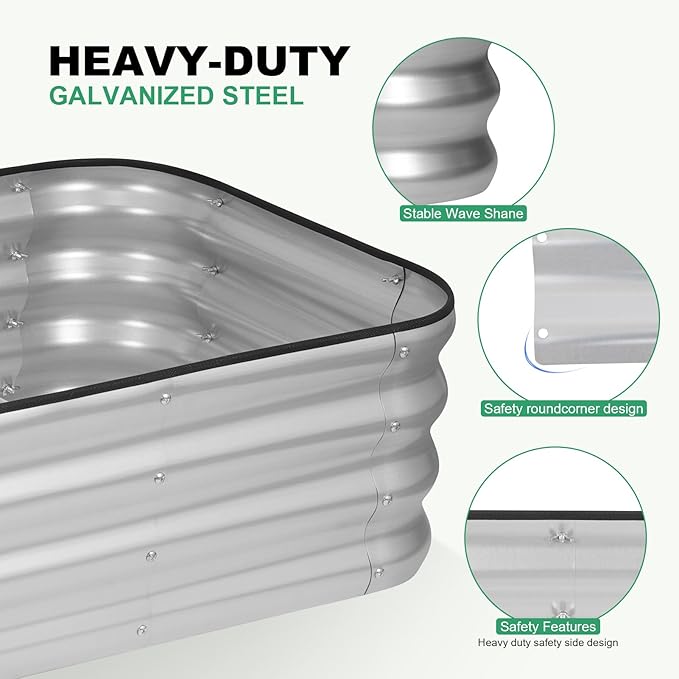 1MORE Raised Garden Bed - 6X2X1 Galvanized Planter Box for Outdoor Gardening and Planting, Ideal for Vegetables and Plants.Sliver-1Pcak