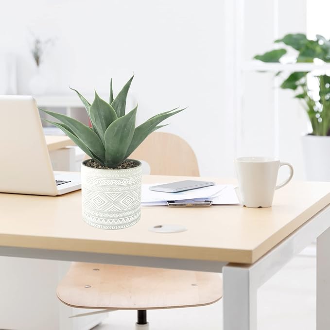 Hisow Artificial Potted Plants, 13.8" Artificial Succulent Fake Aloe, Large Faux Aloe Plant in Pot for Home Office Room Badroom Garden Decor (Grey)