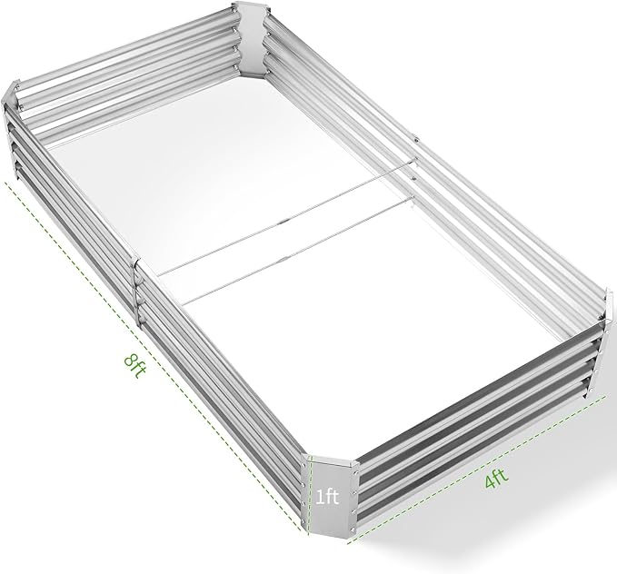 Land Guard 3 Pack 8×4×1ft Galvanized Metal Raised Garden Bed, Metal Planter Kit Box Outdoor for Deep-Rooted Vegetables, Flowers, Green and Herbs, Silver