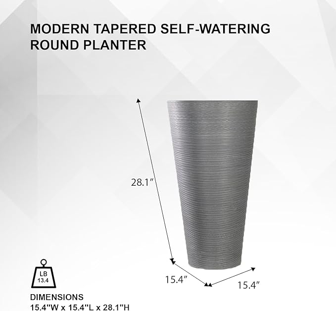 XBrand Modern 28-Inch Tall Round Planter, Modern Tapered Planter Perfect for Indoor & Outdoor Planter, Patio Décor, Set of 2, Gray