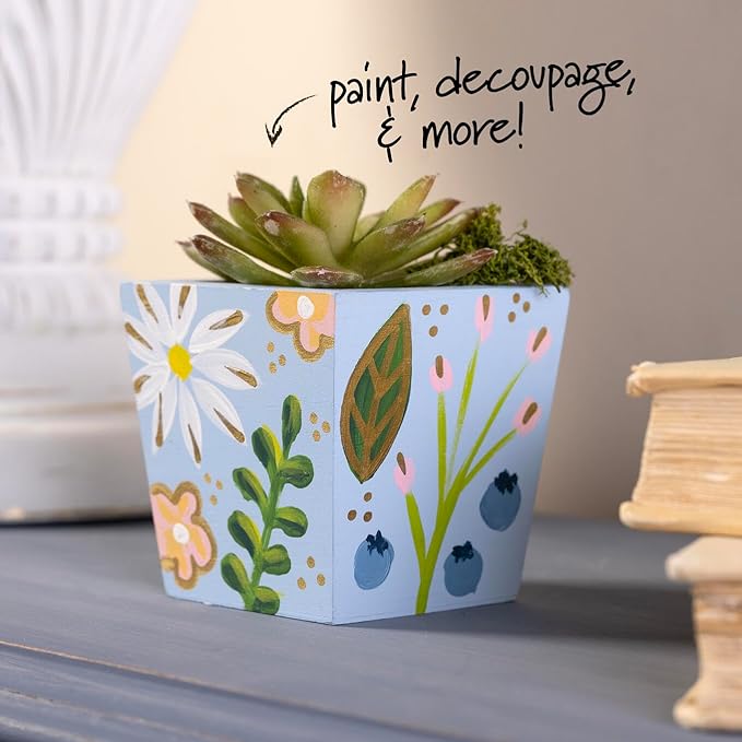 Plaid Unfinished Wood Square Planter, 3" x 3" x 3" Wooden Surface Perfect for DIY Arts and Crafts Projects, 63517