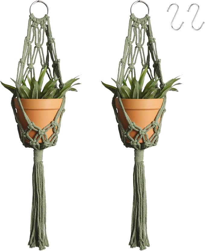 Artilady Macrame Hanging Planter for Indoor Plants, Boho Woven Plant Hanger Large Hanging Flower Pot Holders Outdoor Baskets Storage Green Wall Decor (Olive Green)