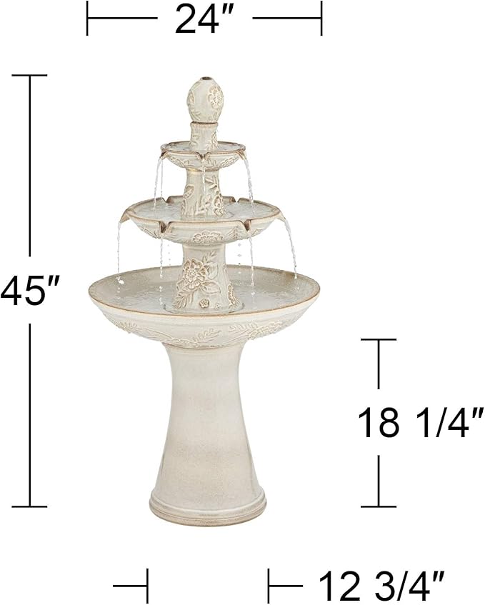 Formentera 45" High Large Italian Outdoor Decor Ceramic Floor Fountain with Light LED Waterfall 3-Tier Standing Basin Water Feature for Outside Garden Patio Yard Backyard Porch - John Timberland