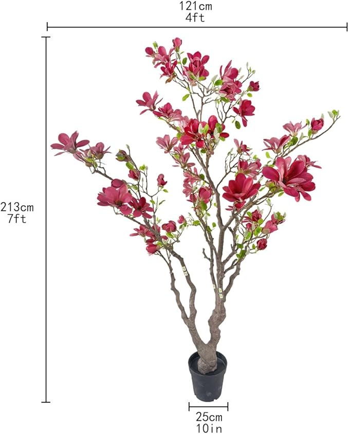 7ft Red Artificial Magnolia Tree - Lifelike Faux Tree for Indoor/Outdoor Decor - Perfect for Home, Porch, or Office (1, Red, 7ft)