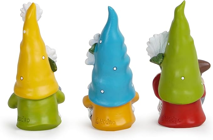 Hodao Spring Decorations for Home - Colorful Garden Gnomes Figurines with Flowers & Tools – Spring Summer Indoor Outdoor Decor for Table, Lawn, Window Sill – Gift for Garden Lovers